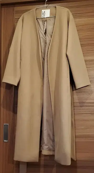 라콜레 멜톤 노카라 코트 베이지 롱 코트 S 사이즈 울 혼방