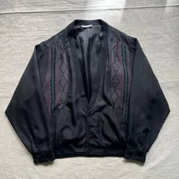 knit switching silk cardigan blouson