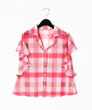 미사용 새상품 그레이스 콘티넨탈 체크 프릴 블라우스 캐주얼