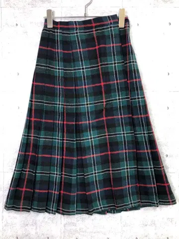 ILGWU 유니온 메이드 택 체크 무늬 플리츠 랩스커트 USA 제조