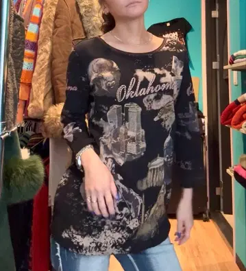 Y2K 그런지 키라키라 그래픽 7부 소매 헤이세이 갸루 해외 걸 00s