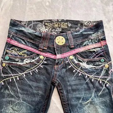 Bioreba 빈티지 새상품급 자수 데님 플레어 팬츠 y2k