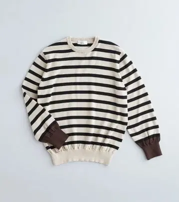 아틀리에 나루세 코튼 울 보더 니트 브라운