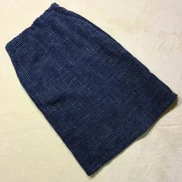 인덱스 트위드 스커트 종아리 기장 네이비 S 클래식 캐주얼