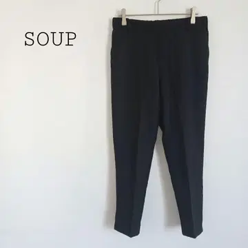 수프 SOUP 테이퍼드 팬츠 허리 밴딩 밑단 슬릿 블랙