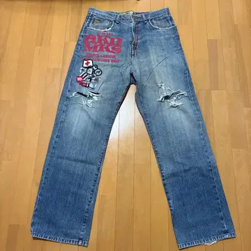 [ akade miks ] 데미지 가공 라이트 블루 데님 팬츠 36인치