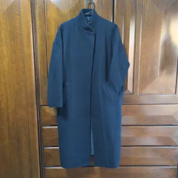 네이비 롱 코트 울 혼방