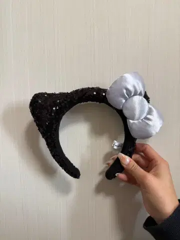 키티 머리띠 스팽글 블랙
