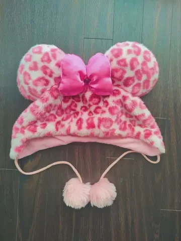 [새상품급] 미니 레오파드 무늬 핑크 팬캡 모자 디즈니랜드