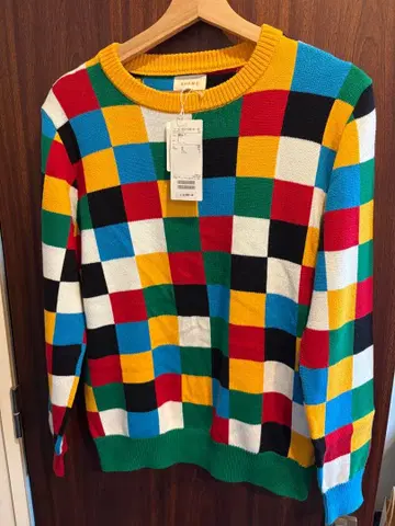 BEAMS 빔즈 블록 체크 멀티 컬러 니트