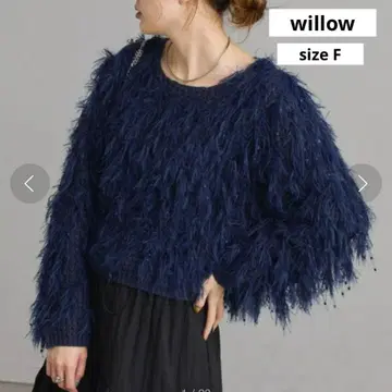 차오패닉 티피 willow 라메 프린지 니트 숏 기장 네이비