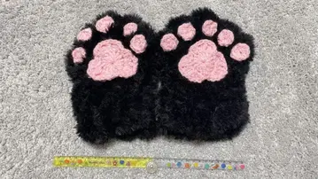 고양이 손 암워머 핸드워머 발바닥 핸드메이드 손뜨개질 블랙
