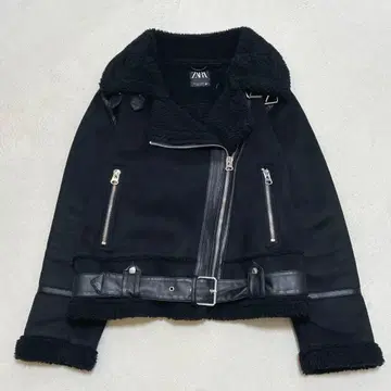 ZARA 무스탕 자켓 더블 라이더스 보아 자켓 L