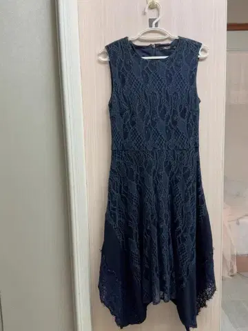 네이비 레이스 슬리브리스 원피스