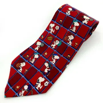 PEANUS 스누피 넥타이 스포츠 체크 무늬 구제 의류 올 패턴 빈티지