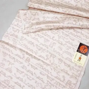 고양이 무늬 오비 장식 천 순수 실크 고양이 패턴 베이지 무료배송