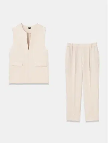 플라스테 V넥 베스트 팬츠 셋업 베이지 M