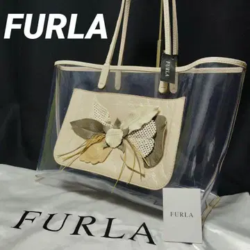 FURLA 훌라 토트백 클리어 꽃 장식 가죽 절개 A4 가능