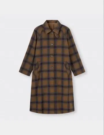 [ 미사용 ] 브라운과 파랑의 체크 무늬 롱 코트