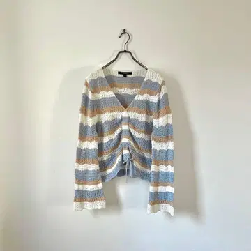 USA 구제 의류 코튼 크로셰 니트 보더 벨 슬리브 셔링 L 면