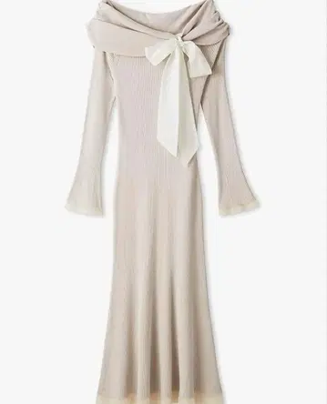 프레이 아이디 오프숄더 리본 리브 니트 원피스