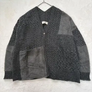 tumugu: 그레이 패치워크 페더 라무 긴팔 가디건