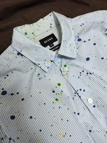 BEAMS 스트라이프 스플래쉬 프린트 긴팔 셔츠