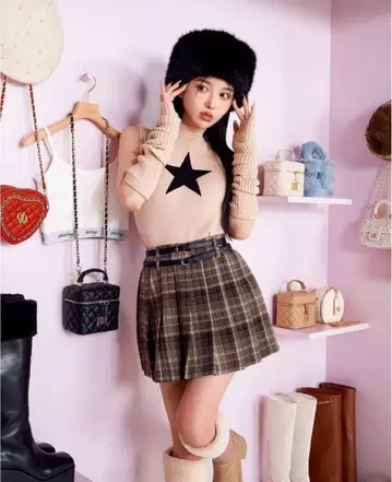 Darich 더블 벨트 체크 미니 스커트