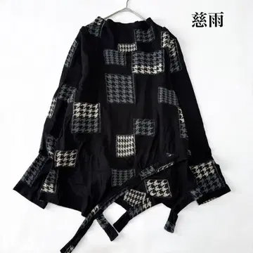 자우 변형 니트 비대칭 하운드투스 패치워크풍 코튼 울