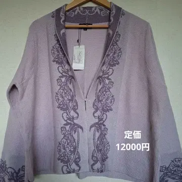 택 포함 새상품 레이크 알스터 엘레강트 연보라 꽃 패턴 니트 가디건