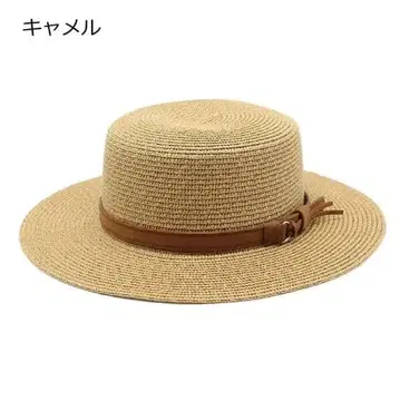 카멜색 밀짚모자 가죽 장식