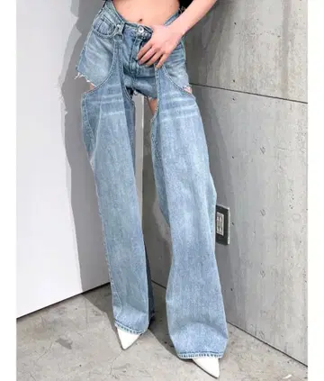 GYDA 하이웨스트 레이어드 디자인 2WAY 데님 팬츠