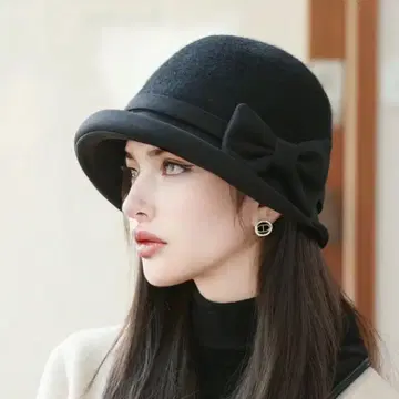 블랙 리본 포함 울 버킷 햇