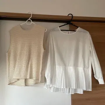 아이보리 니트 베스트와 화이트 블라우스 세트