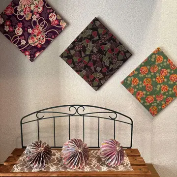 패브릭 패널 3점, 종이접기 일본풍 우산 3점 (6점 세트)