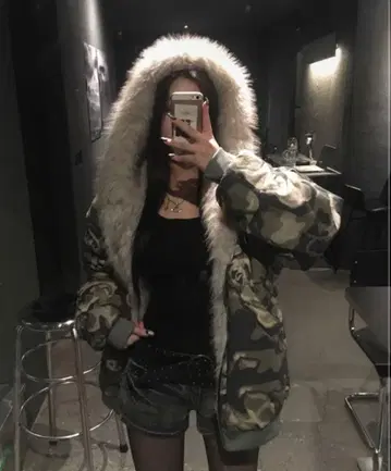 [최저가] 카모 패턴 퍼 다운 퍼 재킷