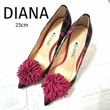 DIANA 버건디 핑크 프린지 체크 트위드 펌프스 23cm 새상품급