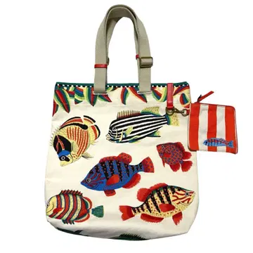 새상품급 INOUI EDITIONS 캔버스 피쉬 프린트 토트백