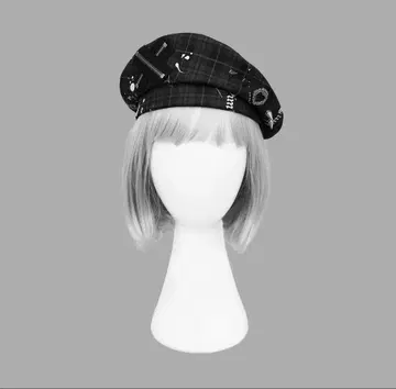 DimMoire 매혹적인 로고 리벳 베레모 Black 체크