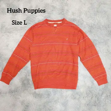 허시파피 V넥 보더 니트 L 오렌지 계열 슬릿넥