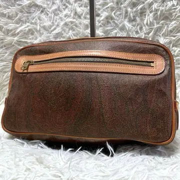 ETRO 빈티지 페이즐리 무늬 PVC 가죽 세컨드 백 브라운 계열