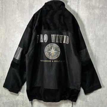 Y2K 양면 자수 코듀로이 자켓 인조 가죽 절개 블랙