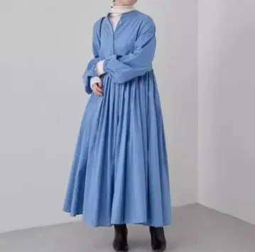 파란색 셔츠 원피스 긴팔 플레어