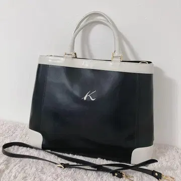 새상품급 키타무라 2way 핸드백 다크 네이비 화이트 바이컬러 가죽