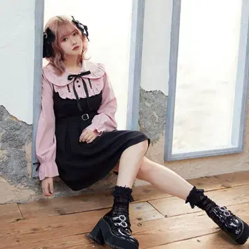 디어마이러브 둥근 카라 점프수트 레이어드 스타일 원피스 핑크