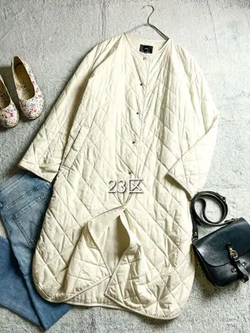 [ 23구 ] 노카라 퀼팅 롱 코트 다이아 퀼팅 충전솜 38 화이트