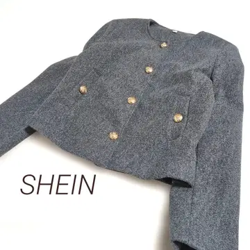 SHEIN 쉬인 골드 버튼 노카라 자켓 새상품급 그레이