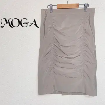 [모가] 타이트 스커트 무릎 기장 베이지 슬릿 개더 나일론