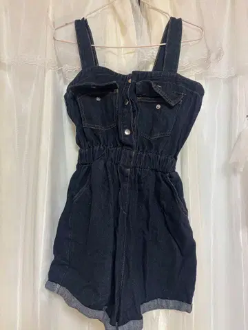 데님 살로펫 숏 기장 올인원 네이비