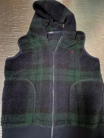 Gymphlex 후드 부착 보아 베스트 L 사이즈 체크 무늬 다크 그린